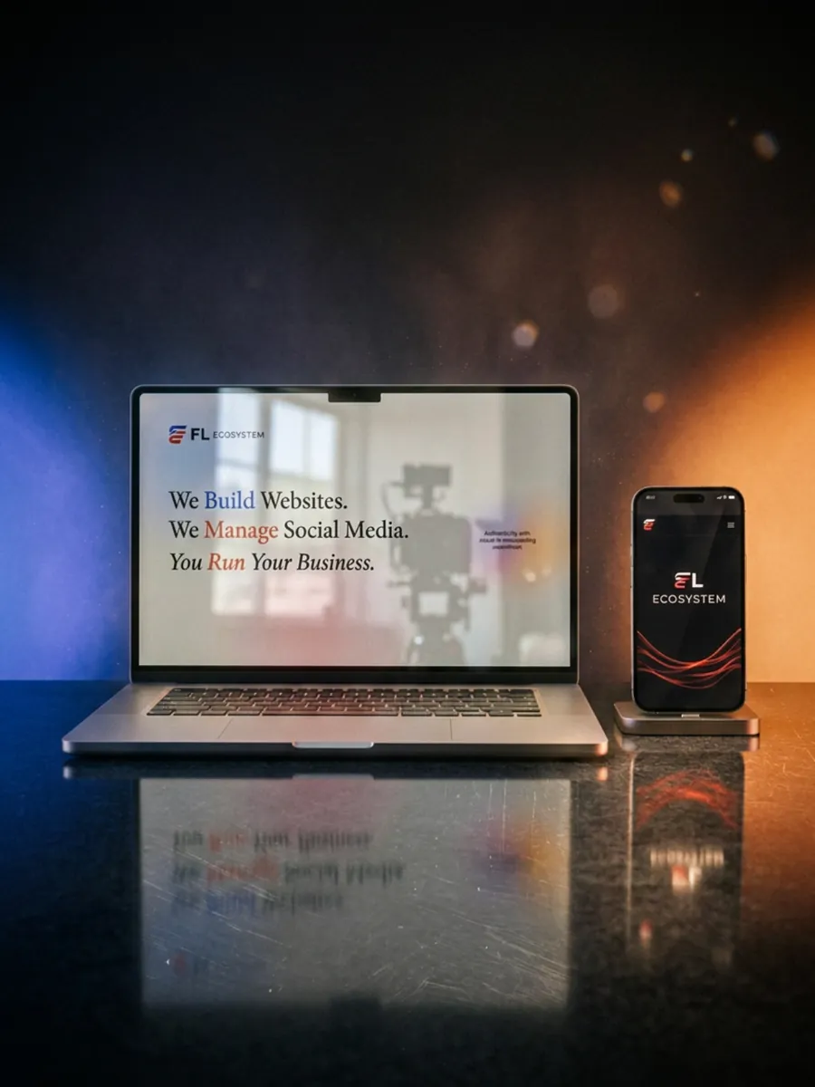 A website design project displayed across laptop and phone